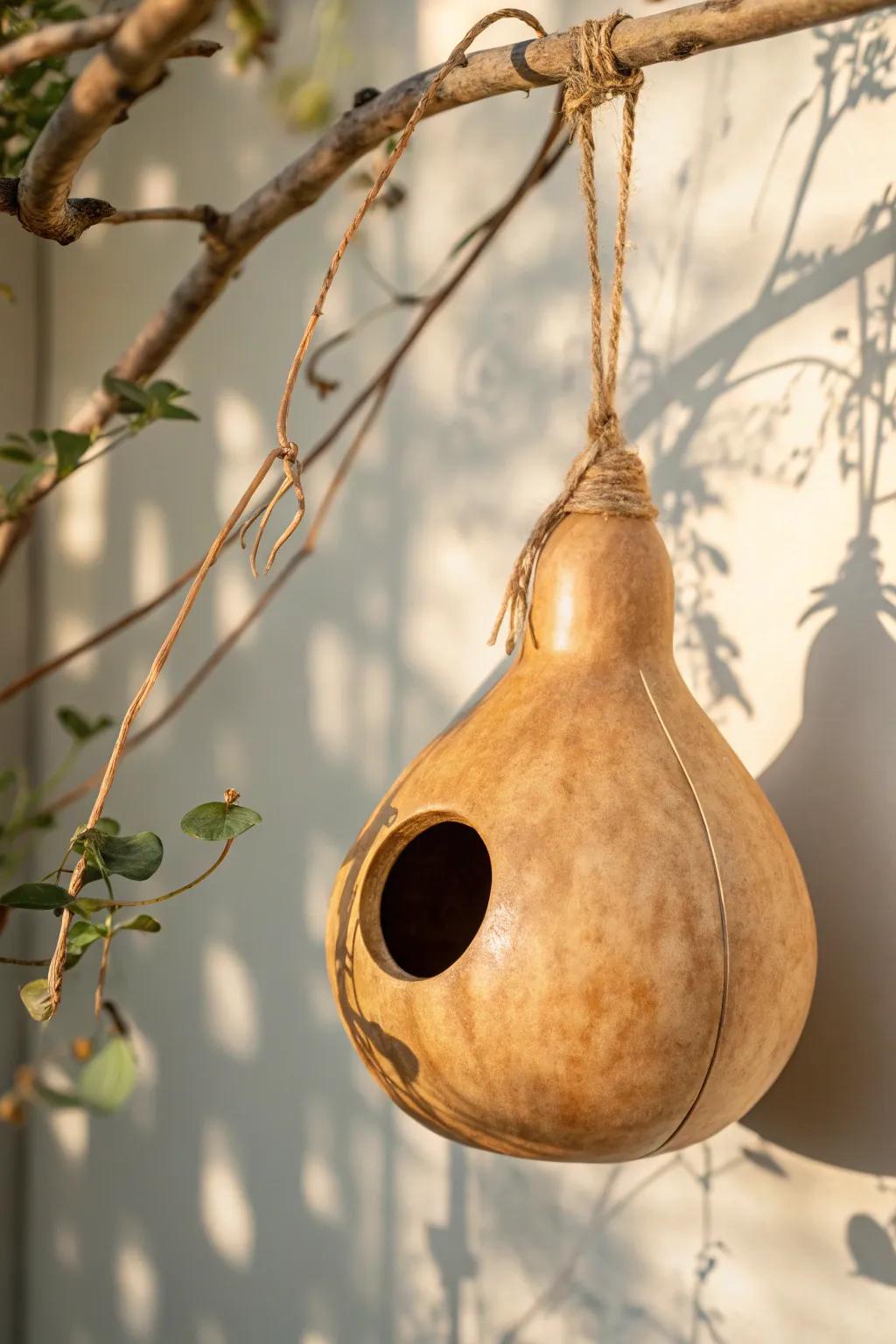 Embrace nature's beauty with this charming DIY gourd bird feeder — a perfect blend of simplicity and rustic elegance.