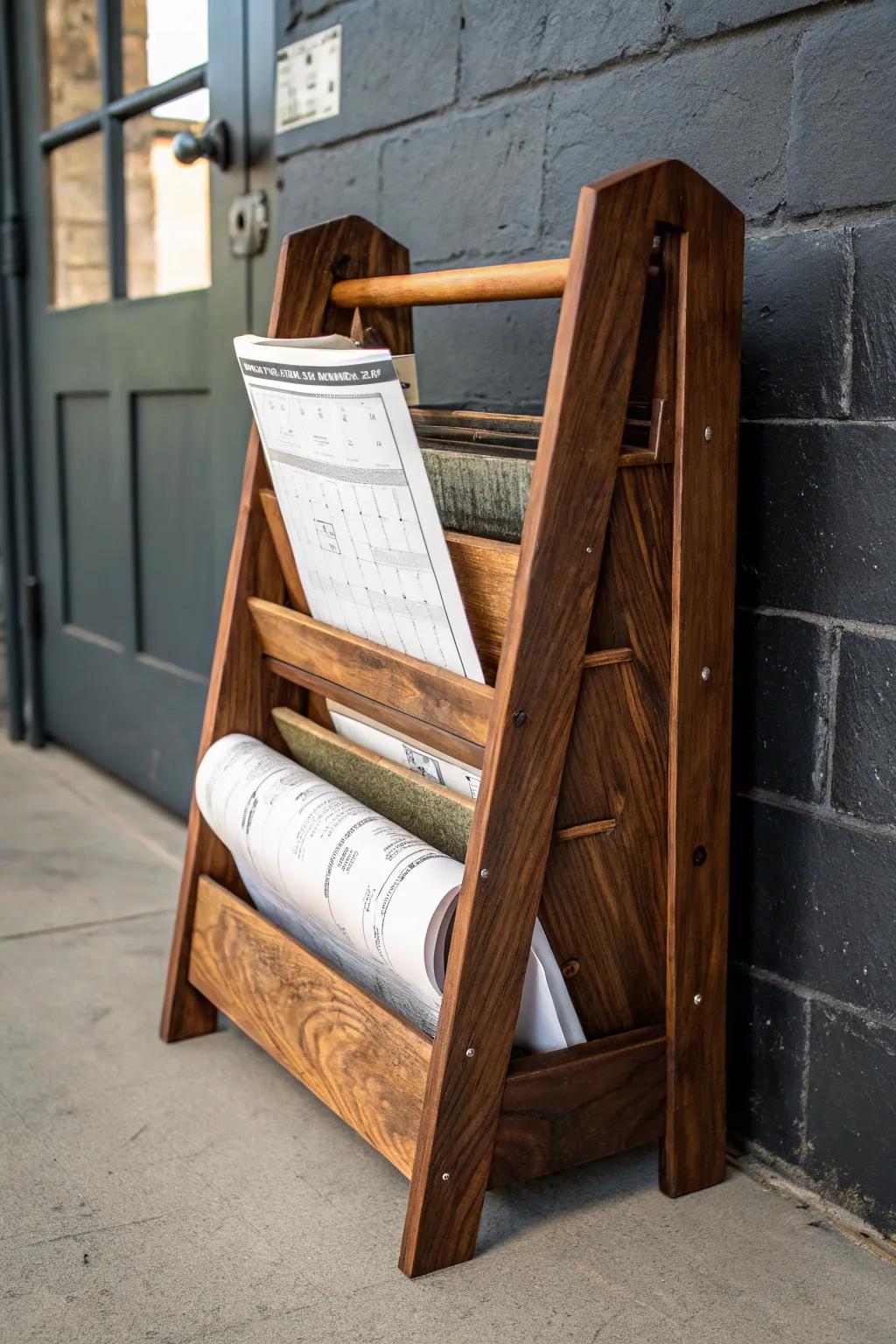 Transform your space with this DIY blueprint storage solution using a classic magazine rack.