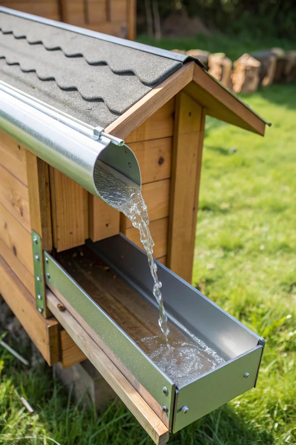 Revolutionize your coop with a chic rain gutter waterer—where style meets functionality.