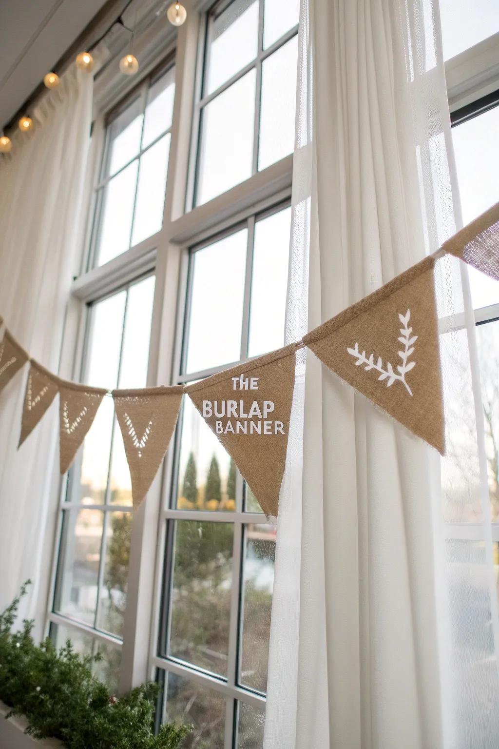 Capture the rustic charm of the holidays with a handcrafted burlap banner, adding a cozy farmhouse touch to your window.