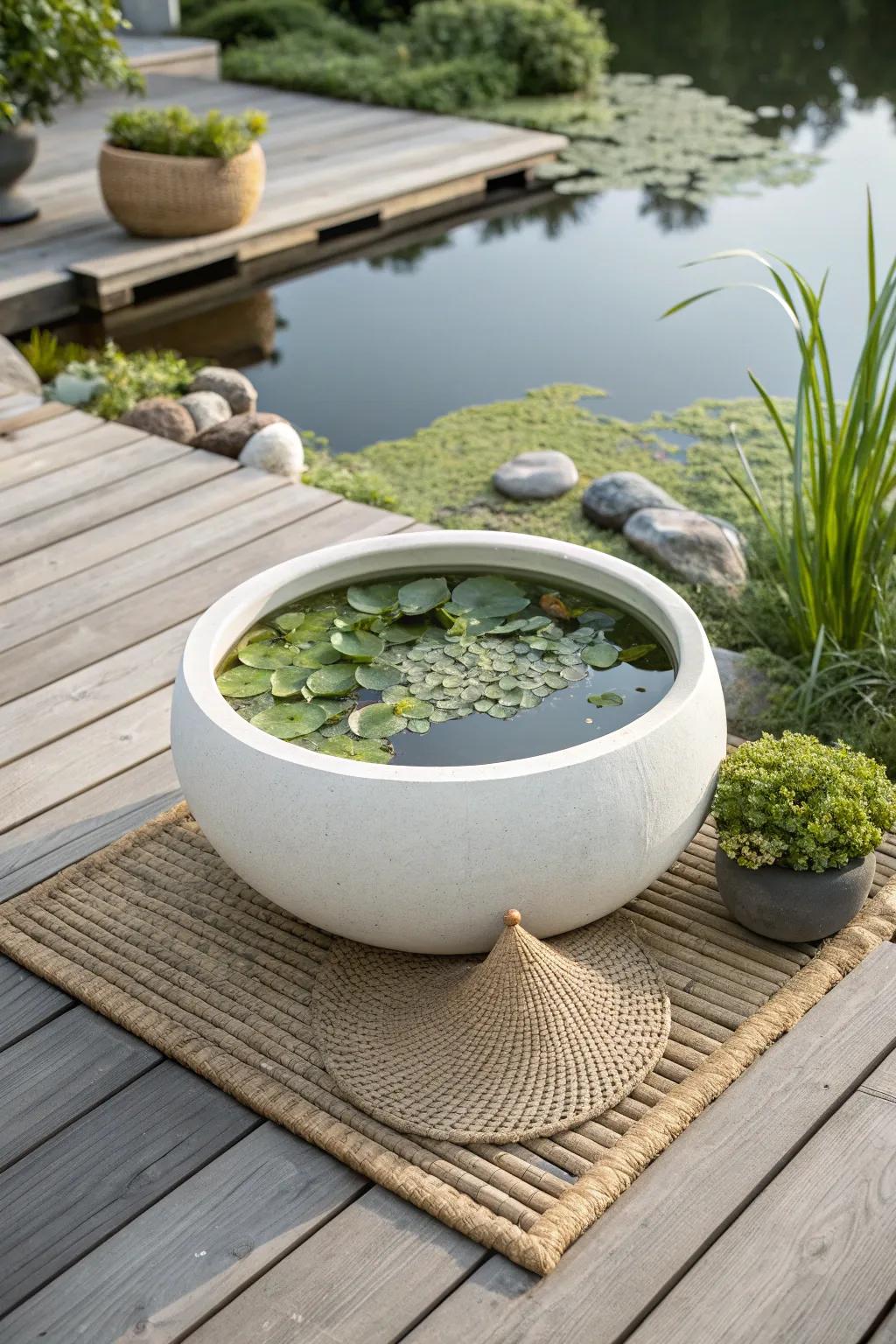 Transform your space into a Floating Plant Paradise with this simple yet striking DIY container pond.