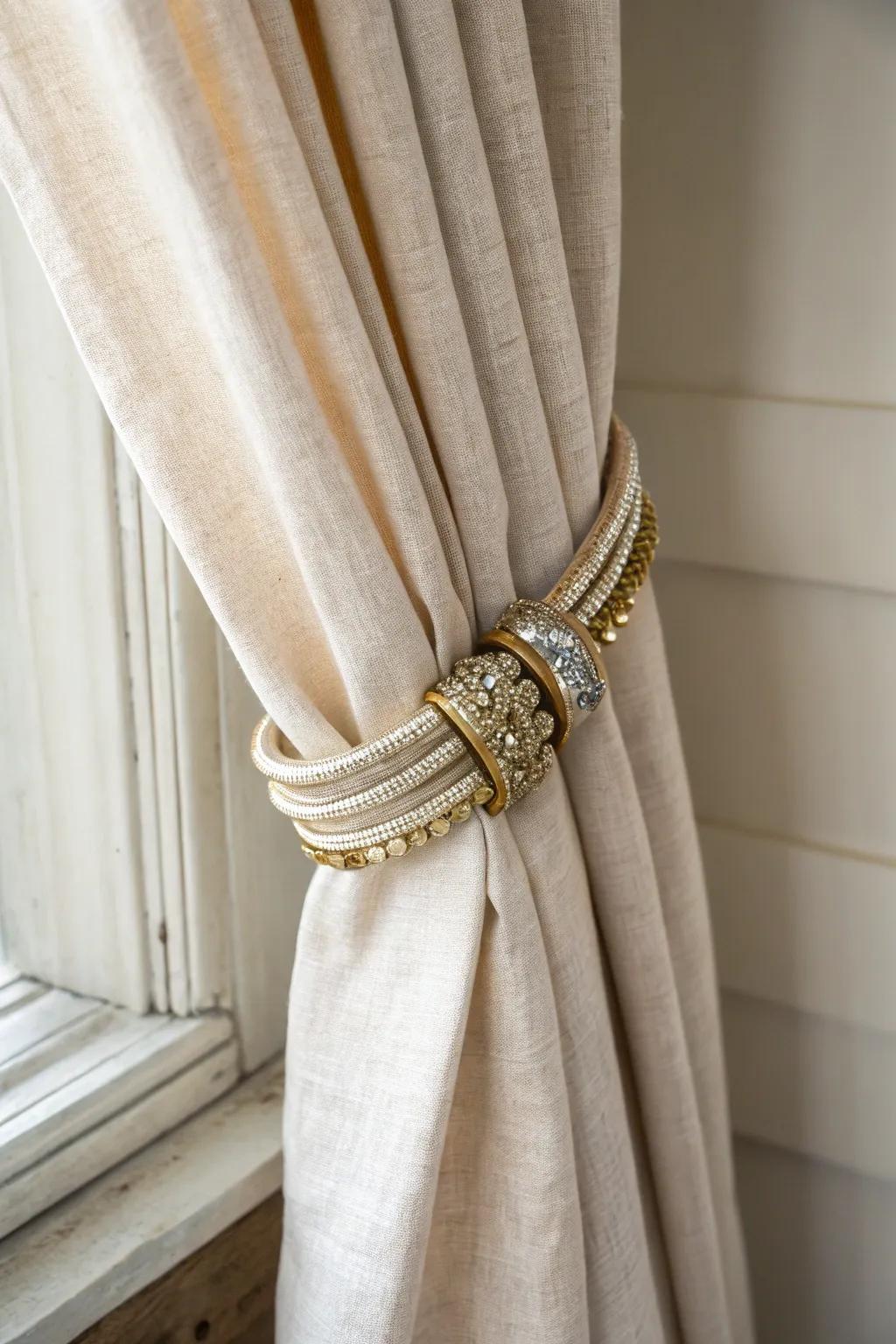 Add a touch of sparkle with DIY bangle tie-backs that blend minimalist elegance with bohemian charm.