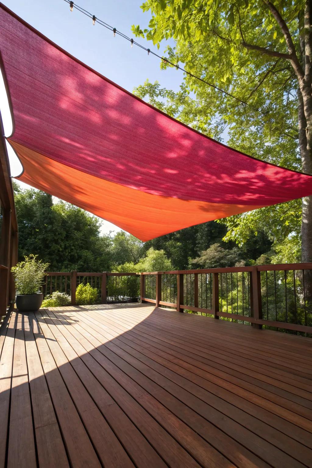 Transform your deck into a stylish retreat with a bold shade sail that combines function and flair.