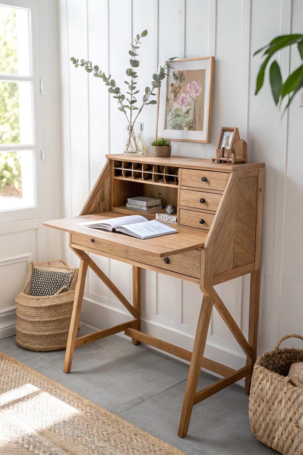 Transform your space with this elegant Murphy desk – the perfect blend of style and functionality for any minimalist home.