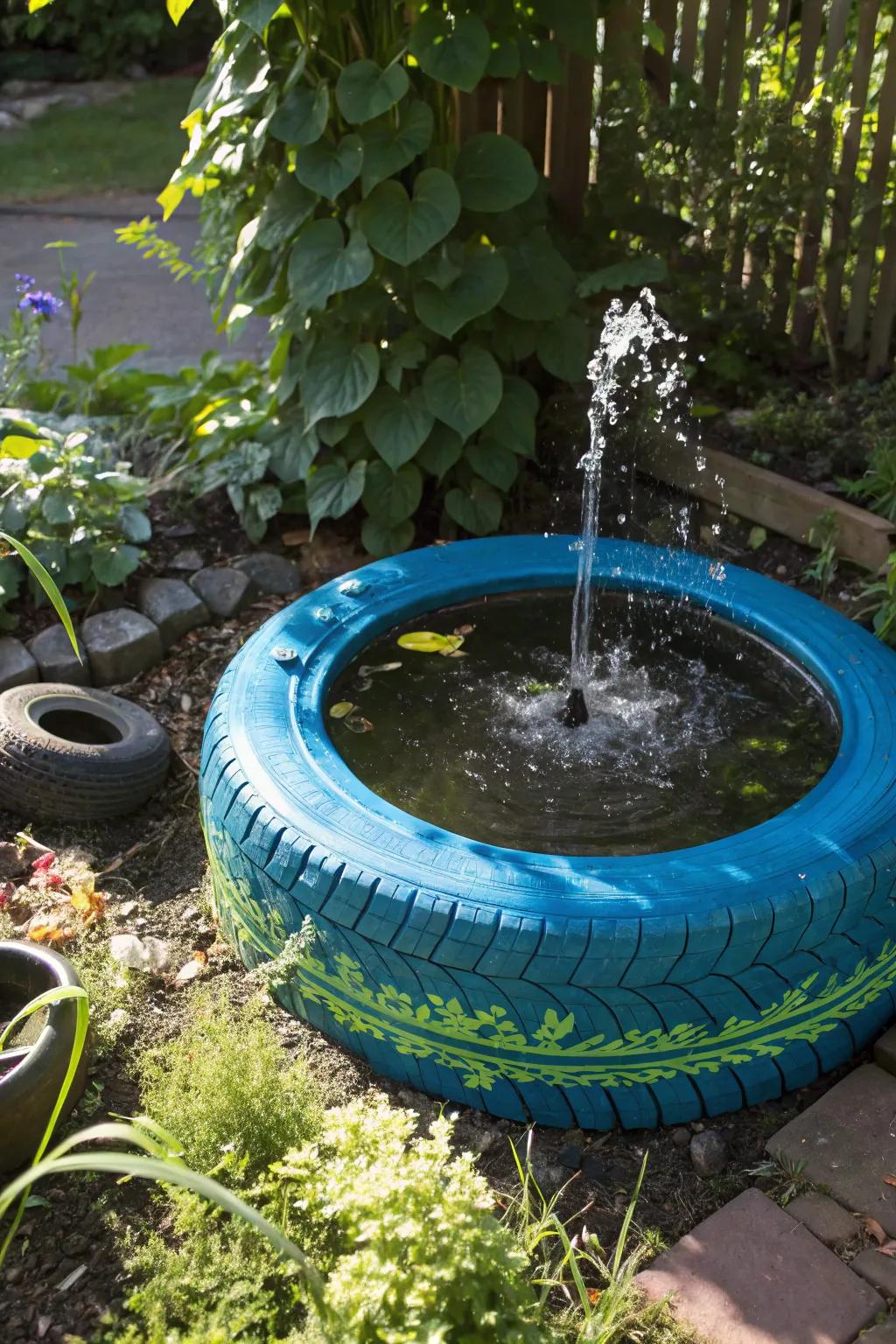 Transform an old tire into a stunning garden focal point with this DIY pond fountain!