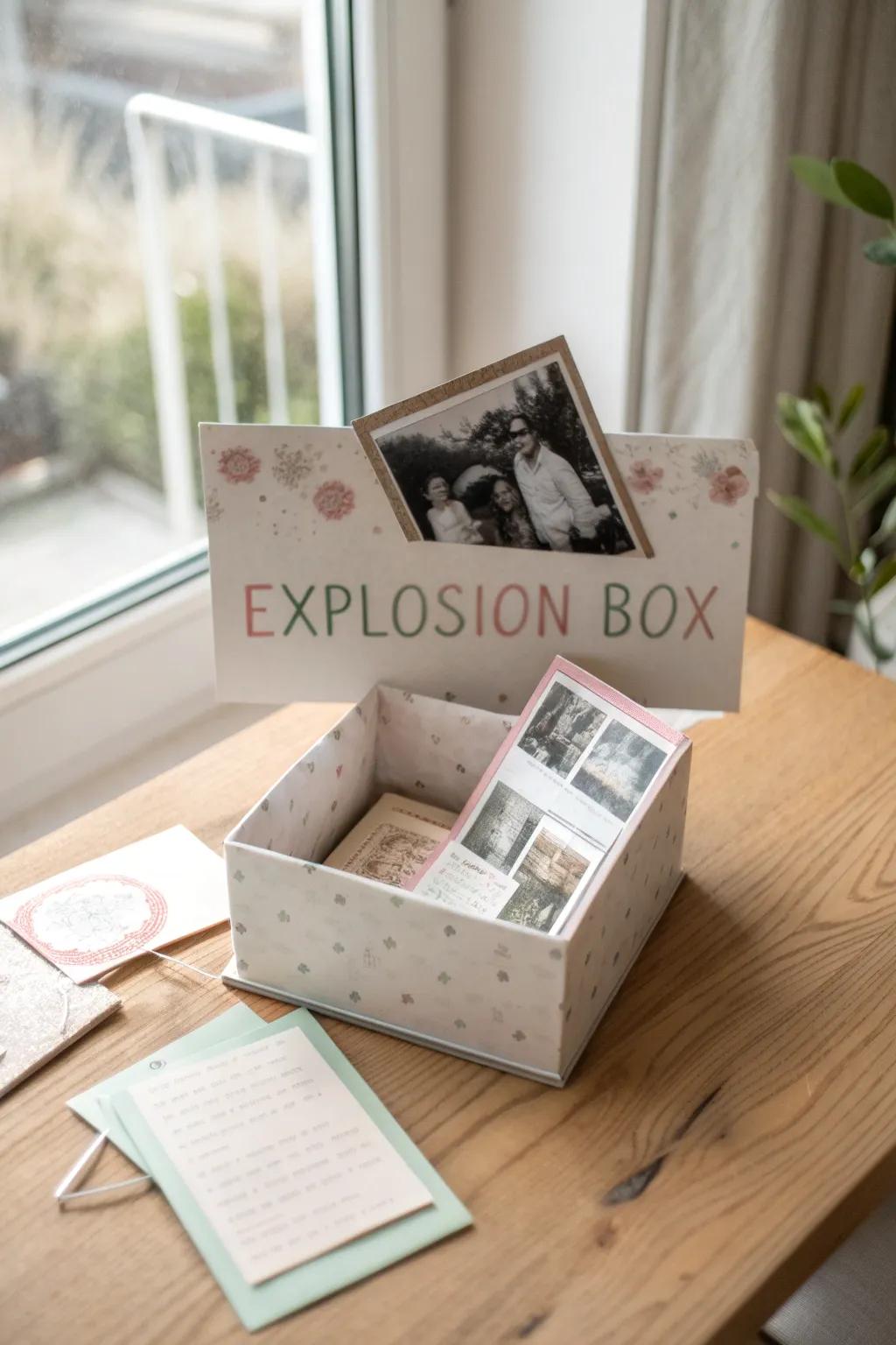 Surprise him with creativity: A handcrafted explosion box filled with love.