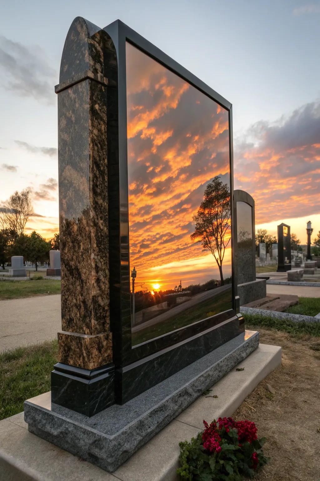 Reflective Artistry: A Headstone That Captures Light and Imagination.