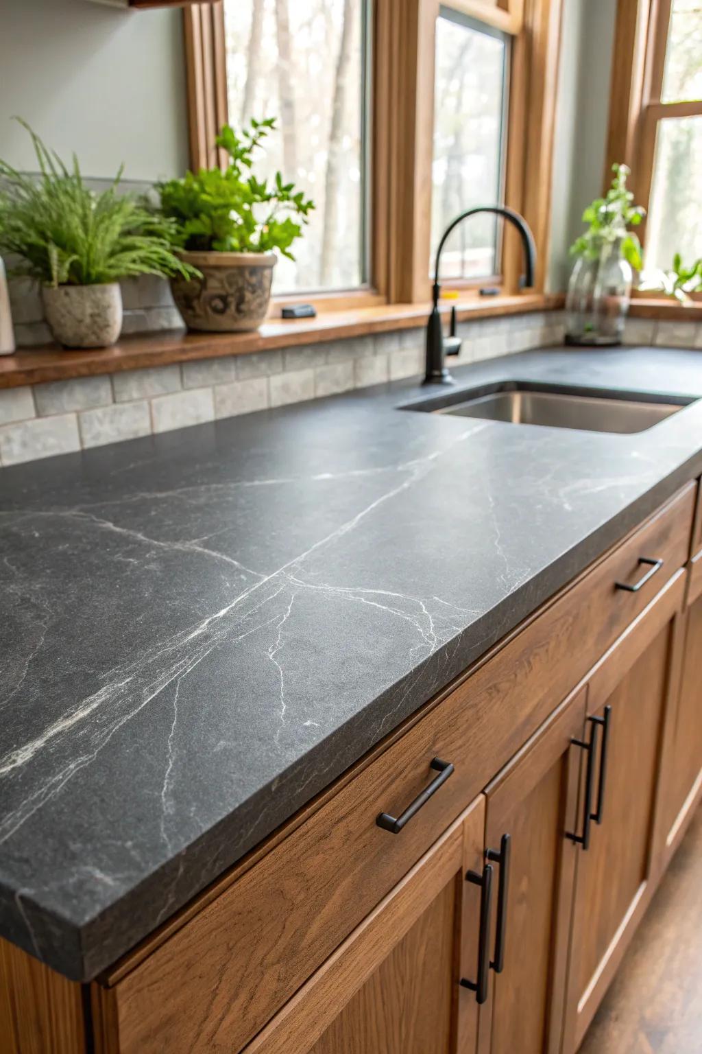 Elevate your kitchen with the timeless elegance of soapstone countertops.