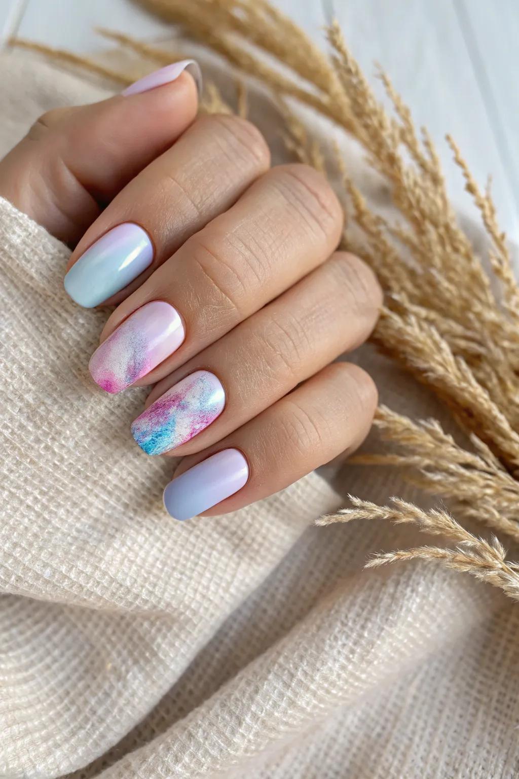 Embrace the artistry of watercolor nails for a uniquely dreamy look.