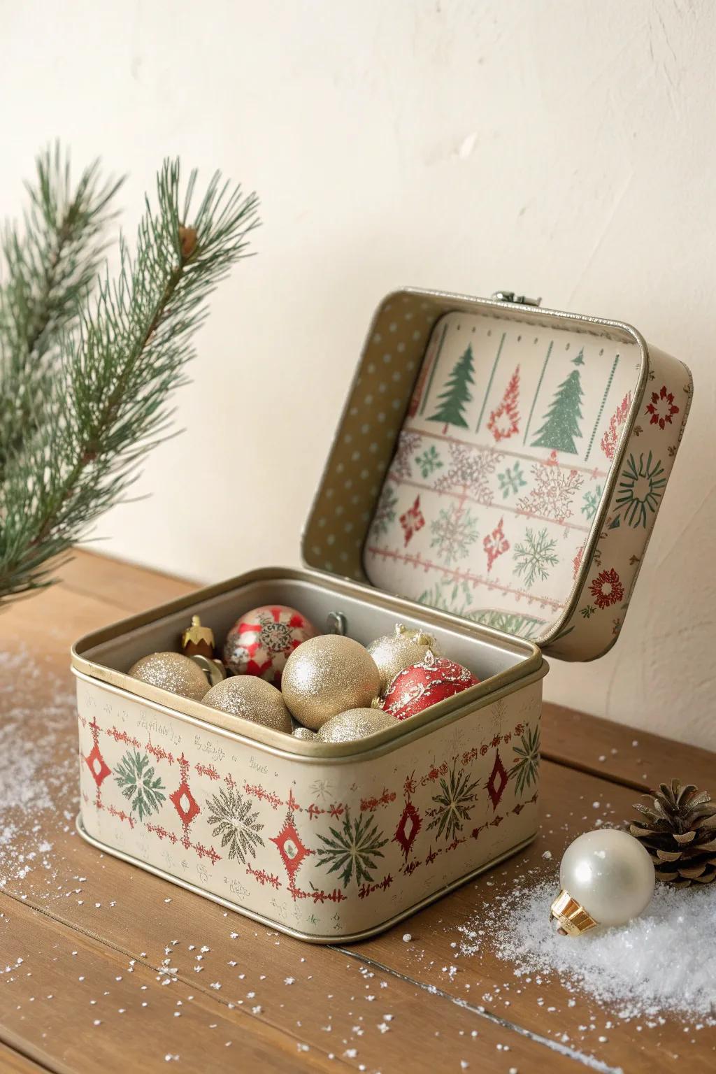 Breathe new life into charming holiday tins as perfect storage for your treasured ornaments. 🎄✨ #DIYStorage #ScandiBoho