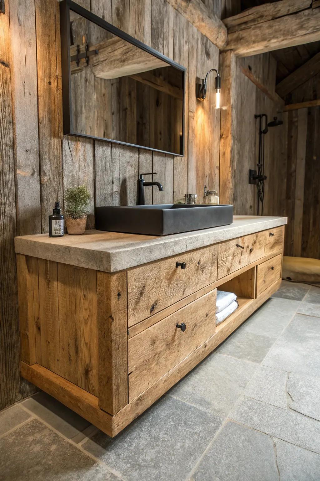Elevate your bathroom style with a floating wood vanity - where rustic meets modern elegance.