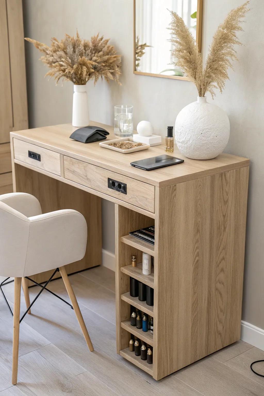 Transform your workspace with functional elegance — simplicity meets utility in this DIY salon station.