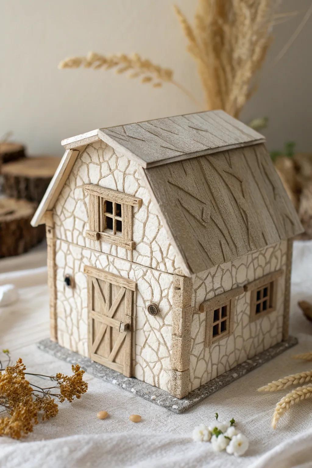 Add depth to your DIY Schleich barn with textured paints that bring natural beauty and simplicity to life.