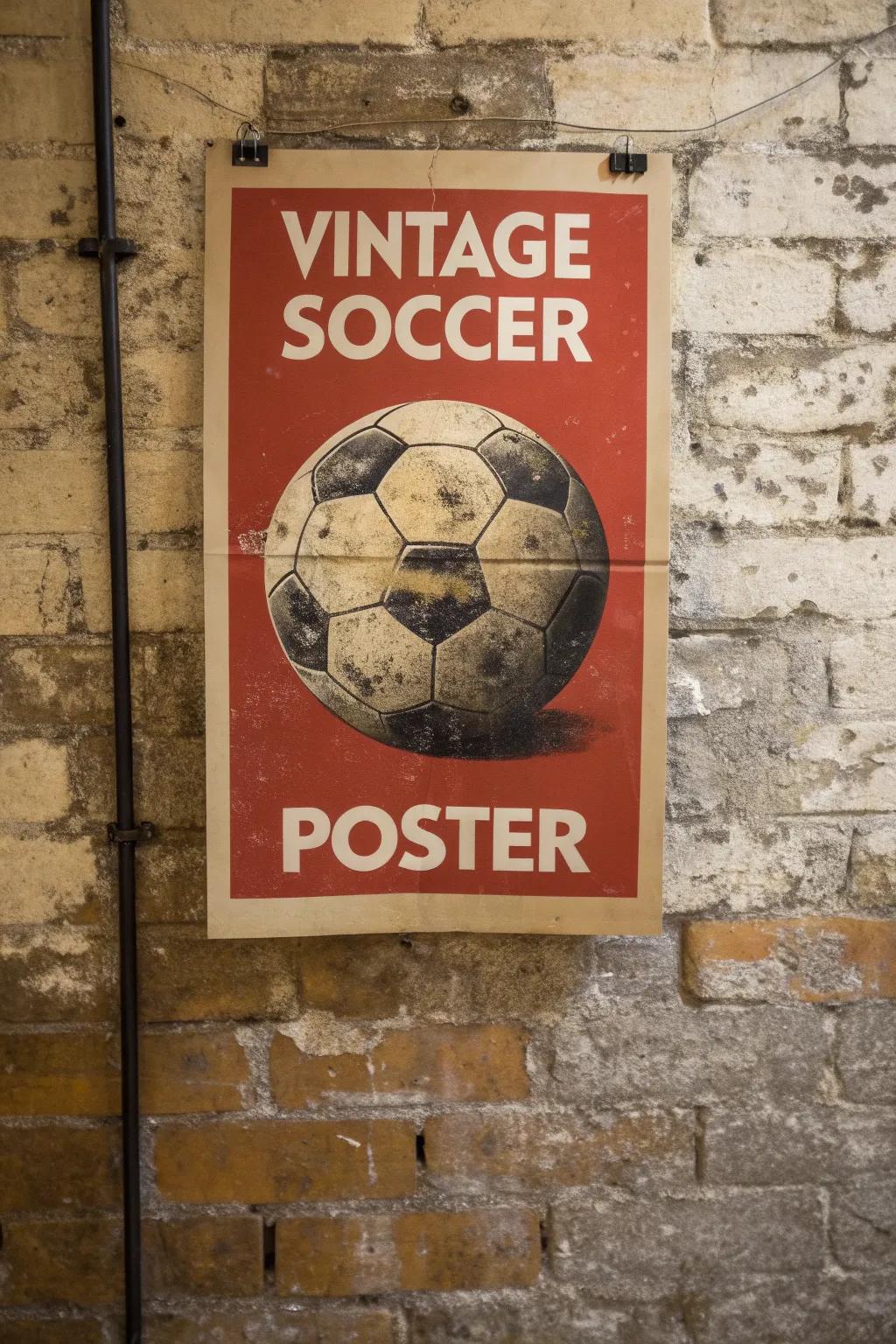 Step back in time with this vintage soccer poster, a perfect blend of nostalgia and style.