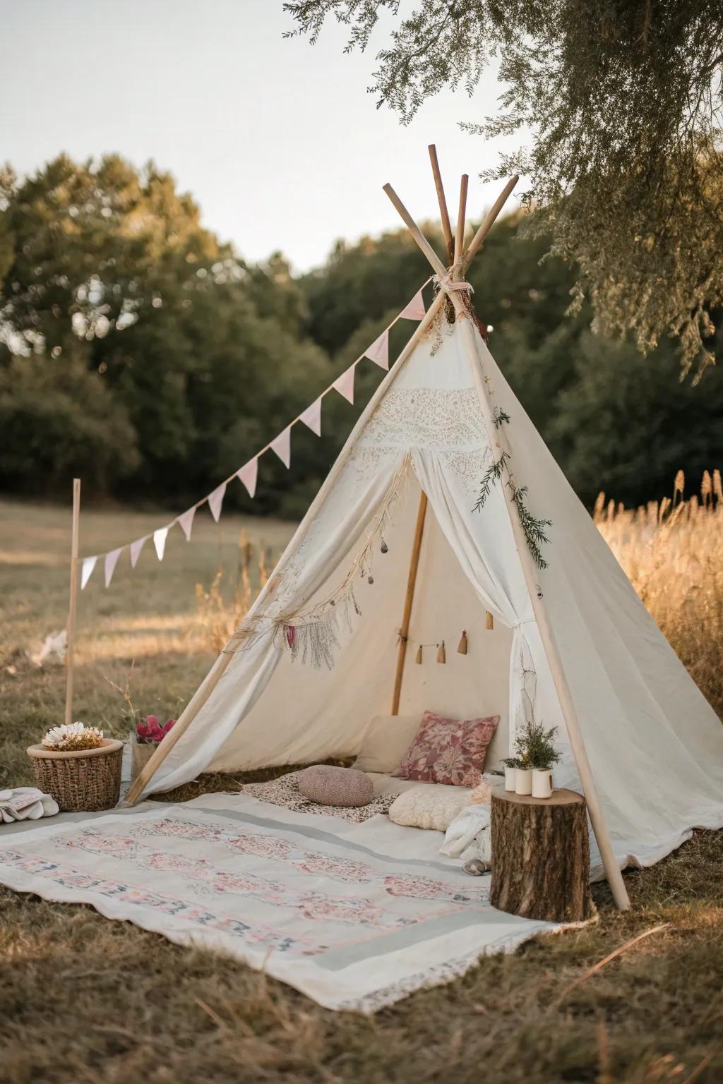 Transform your tent into a festive retreat with charming bunting decorations!