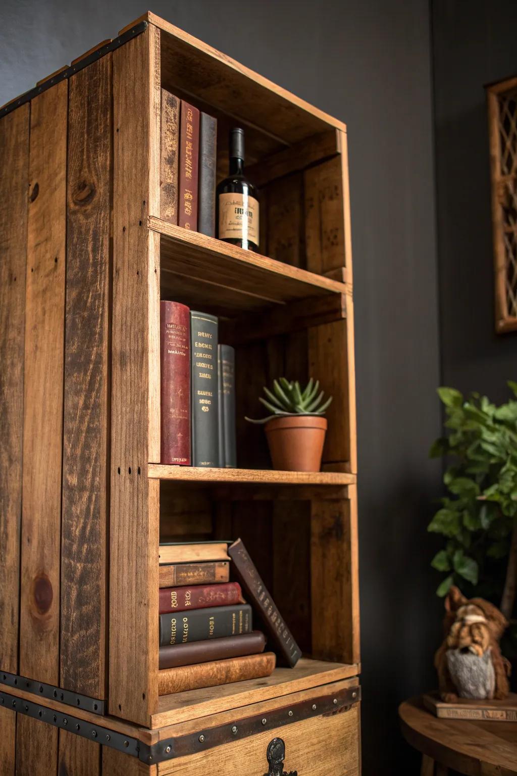 Transform tradition into style with this upcycled wine crate bookshelf.