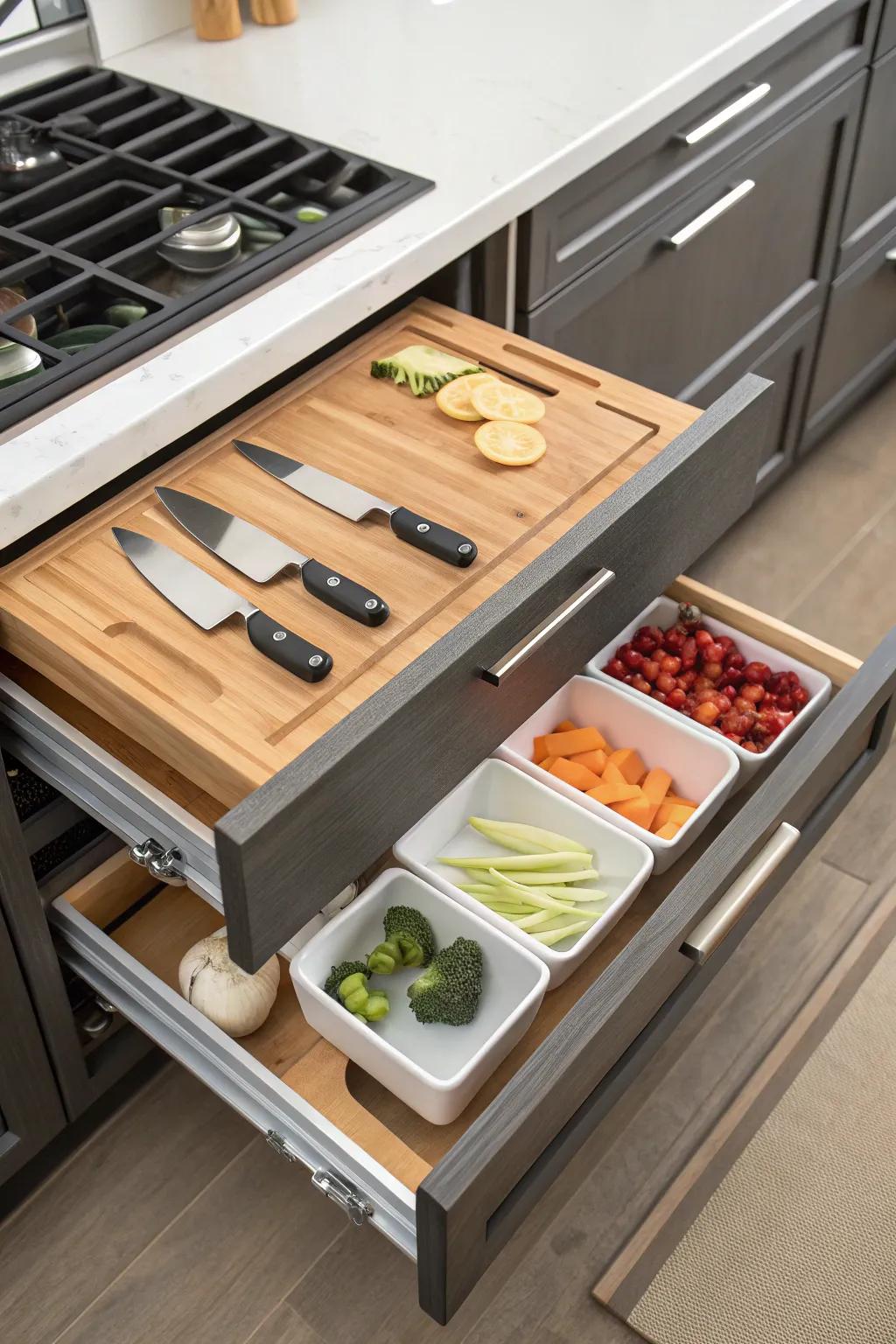Multi-functional drawers offer versatility in the kitchen