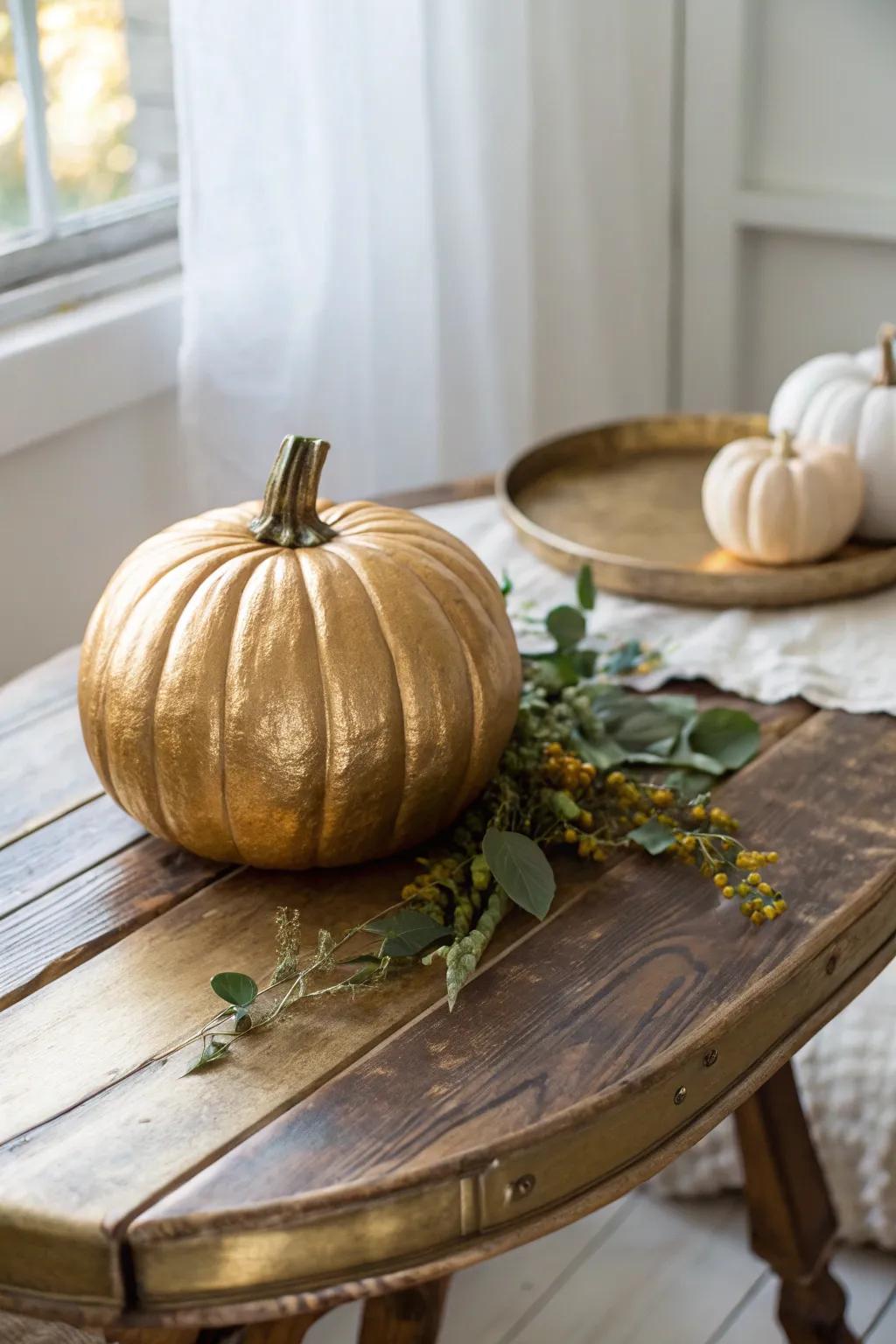 Transform your pumpkin into a stunning centerpiece with a touch of metallic magic.
