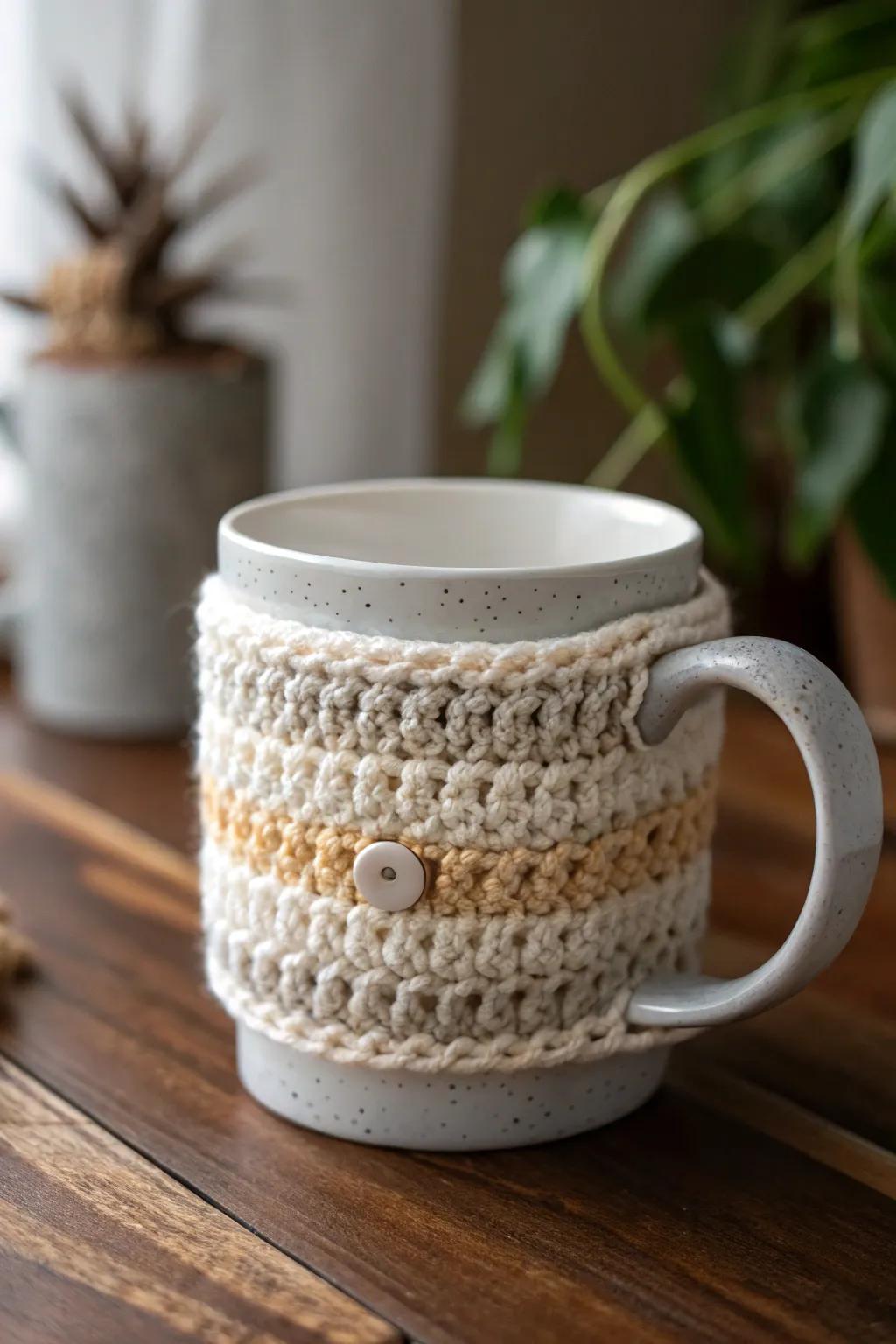Warm up your mug with a cozy touch of handmade elegance.