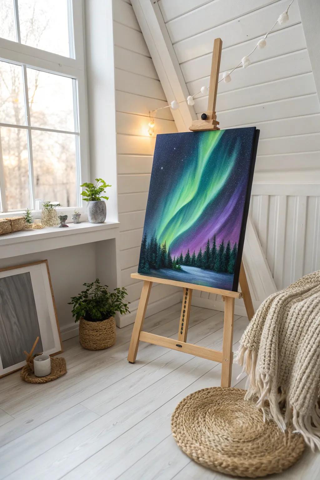 Capture the magic of the Northern Lights with this simple yet breathtaking painting idea.