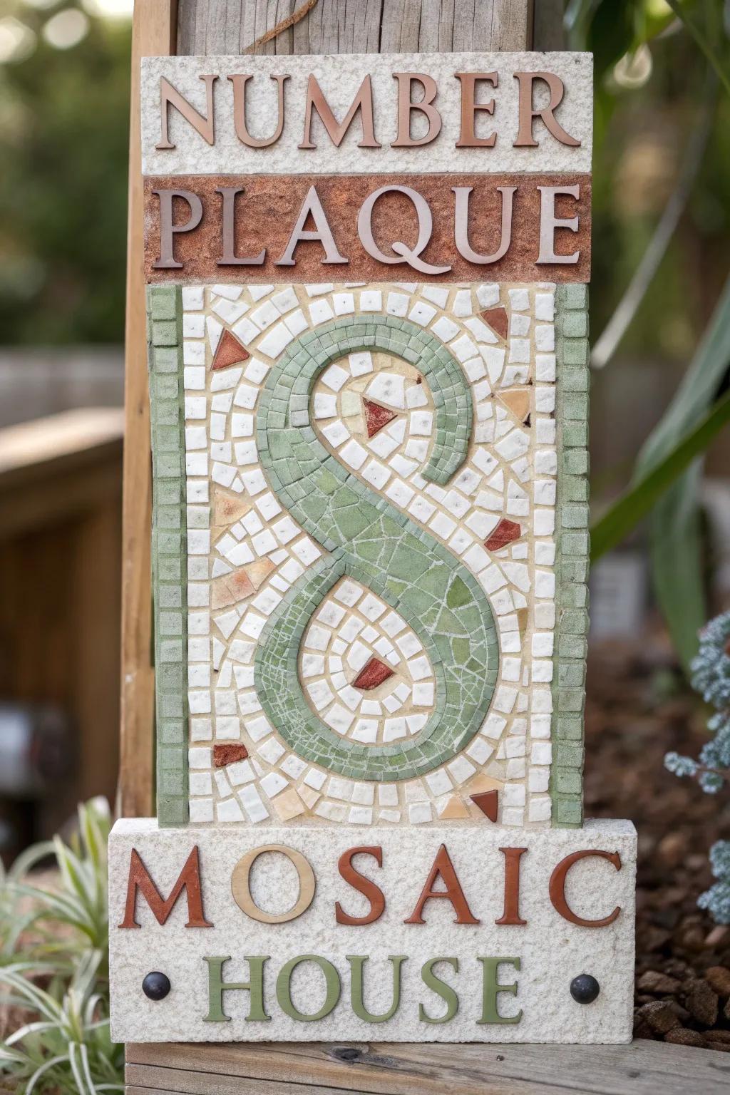 Add a touch of artistic flair to your entrance with handcrafted mosaic house numbers. 🌿✨