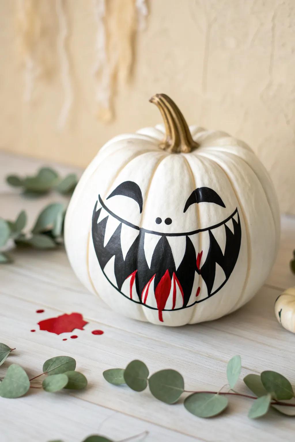Transform your pumpkin into a playful masterpiece with this fang-tastic design!