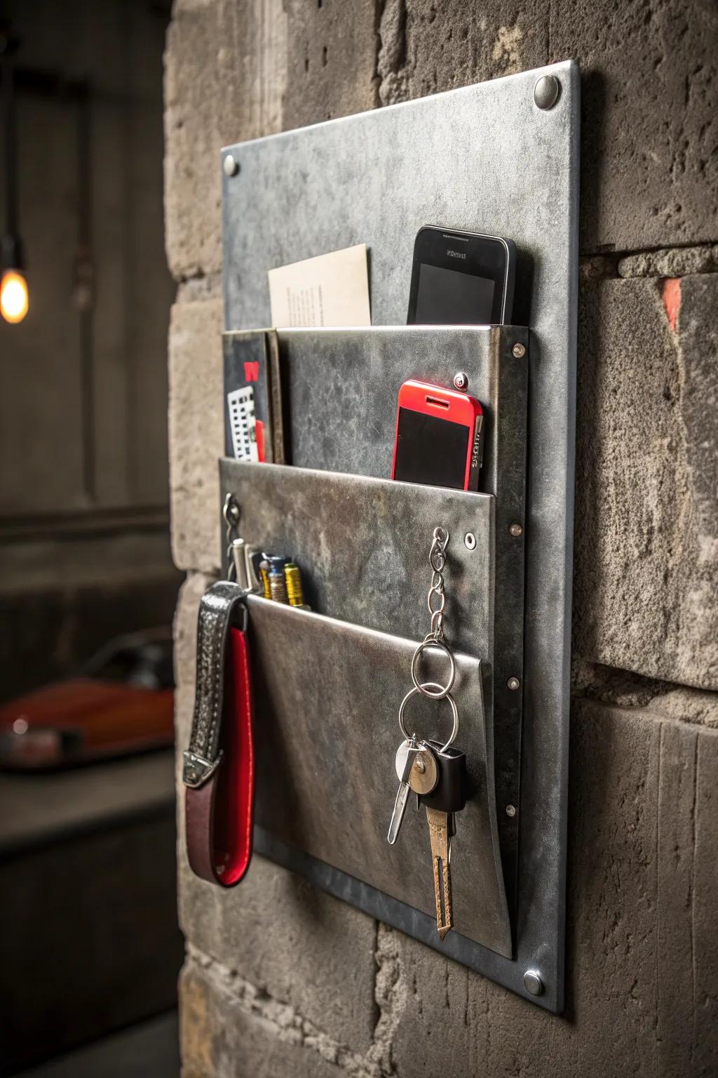 Elevate your space with a sleek magnetic wall organizer that combines functionality and industrial style.