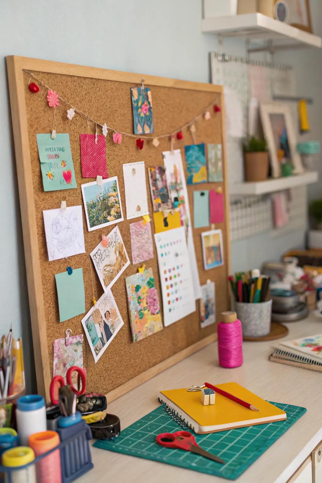 Corkboards offer a dynamic way to display ephemera.