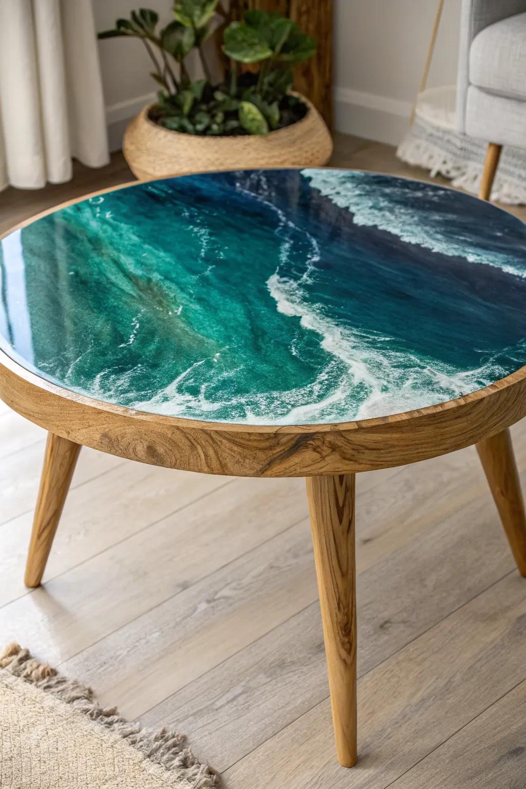 Dive into tranquility with a coffee table inspired by ocean depths. Perfect for adding a calming touch to your minimalist space.