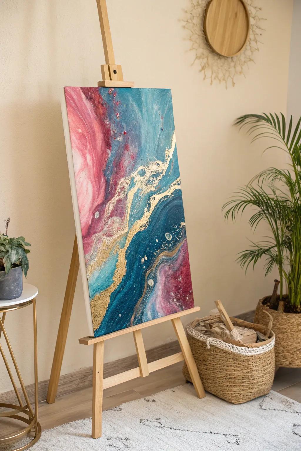 Add a splash of color with stunning epoxy art panels, perfect for modern minimalist spaces.