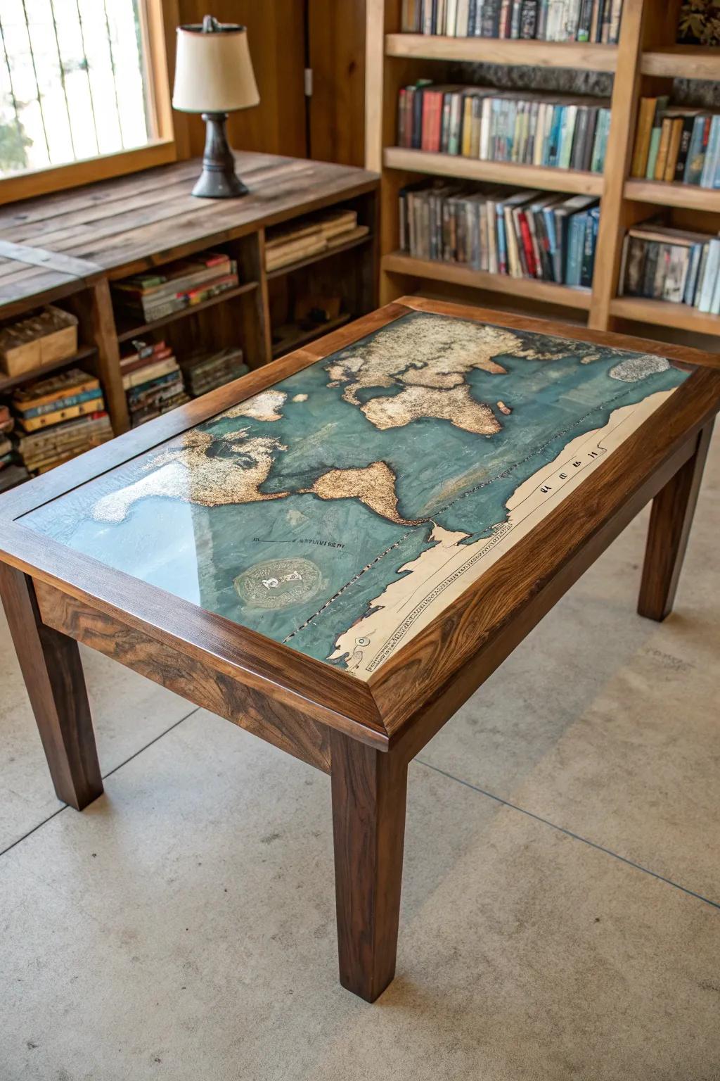 Explore the world from your home with this exquisite vintage map epoxy table—where craftsmanship meets adventure.