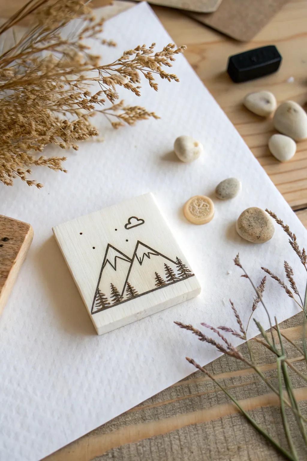 Capture the calm of the mountains with these minimalist eraser stamps—perfect for adding a serene touch to your stationery.