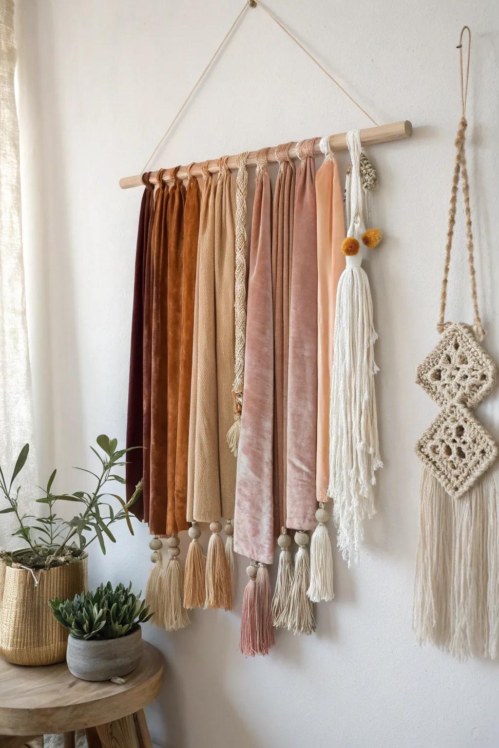 Craft your own textured tapestry: a blend of elegance and simplicity with velvet, silk, and cotton.