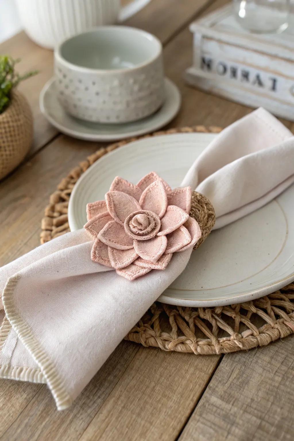 Elevate your table setting with these charming fabric flower napkin rings, blending minimalist elegance with a touch of Boho flair.