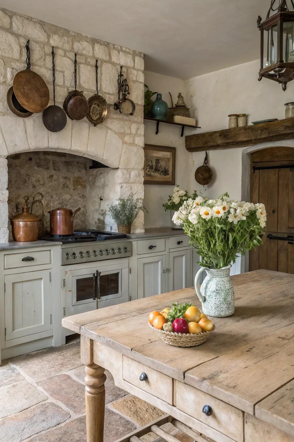 Texture adds depth and character to chalk-painted cabinets.