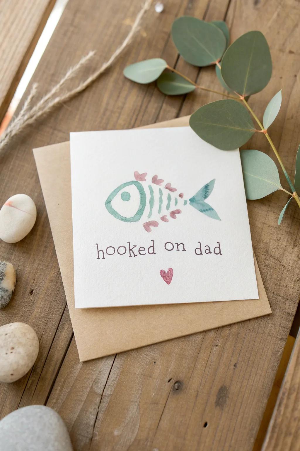 Celebrate Dad's love with a handcrafted fishing-themed card, perfect for the minimalist at heart.