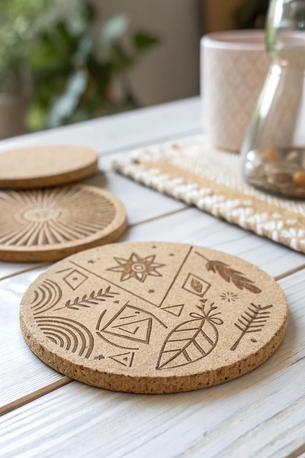 Elevate your Father's Day gift with handcrafted elegance—engraved cork coasters that make every drink special.
