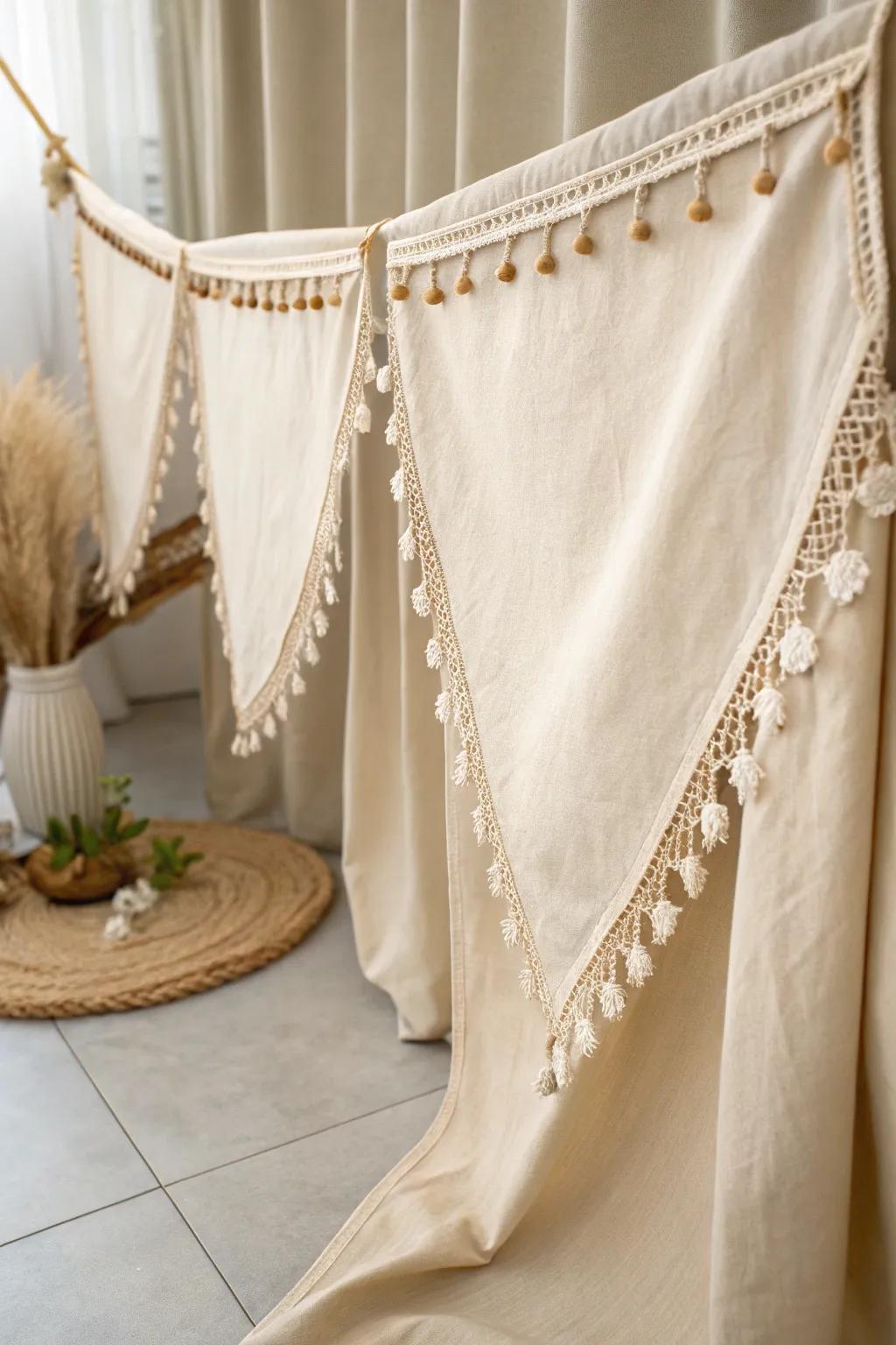 Elevate your first communion decorations with a beautifully crafted fabric banner base that embodies simplicity and elegance.