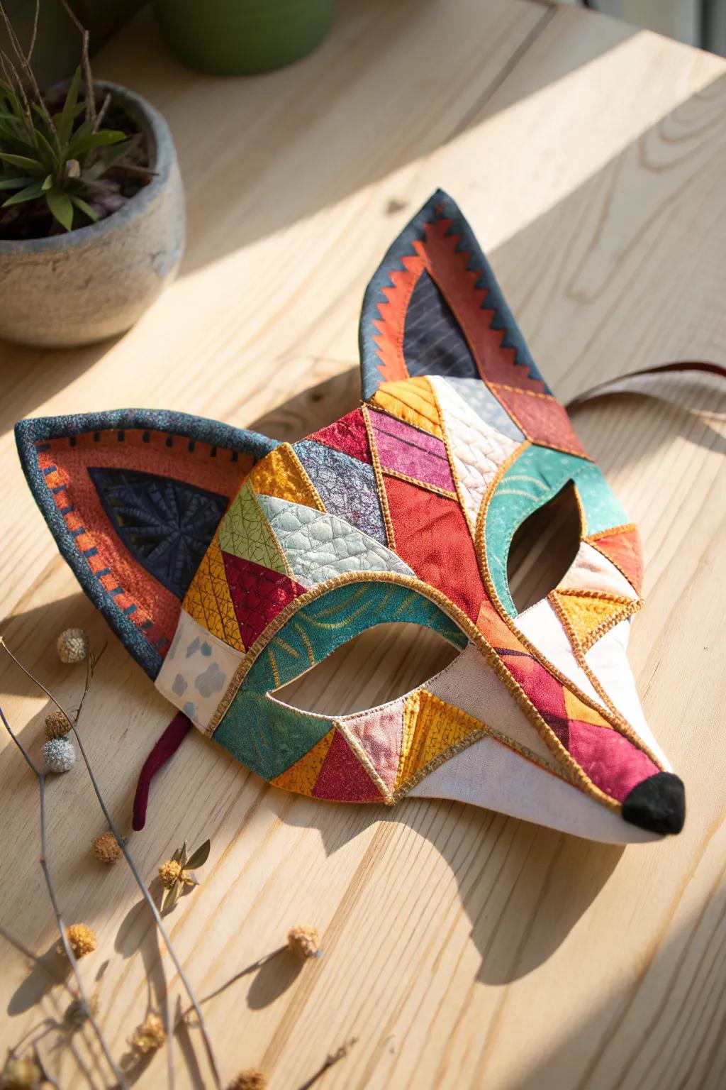 Embrace the charm of patchwork with this unique, handcrafted fox mask—where sustainability meets style.