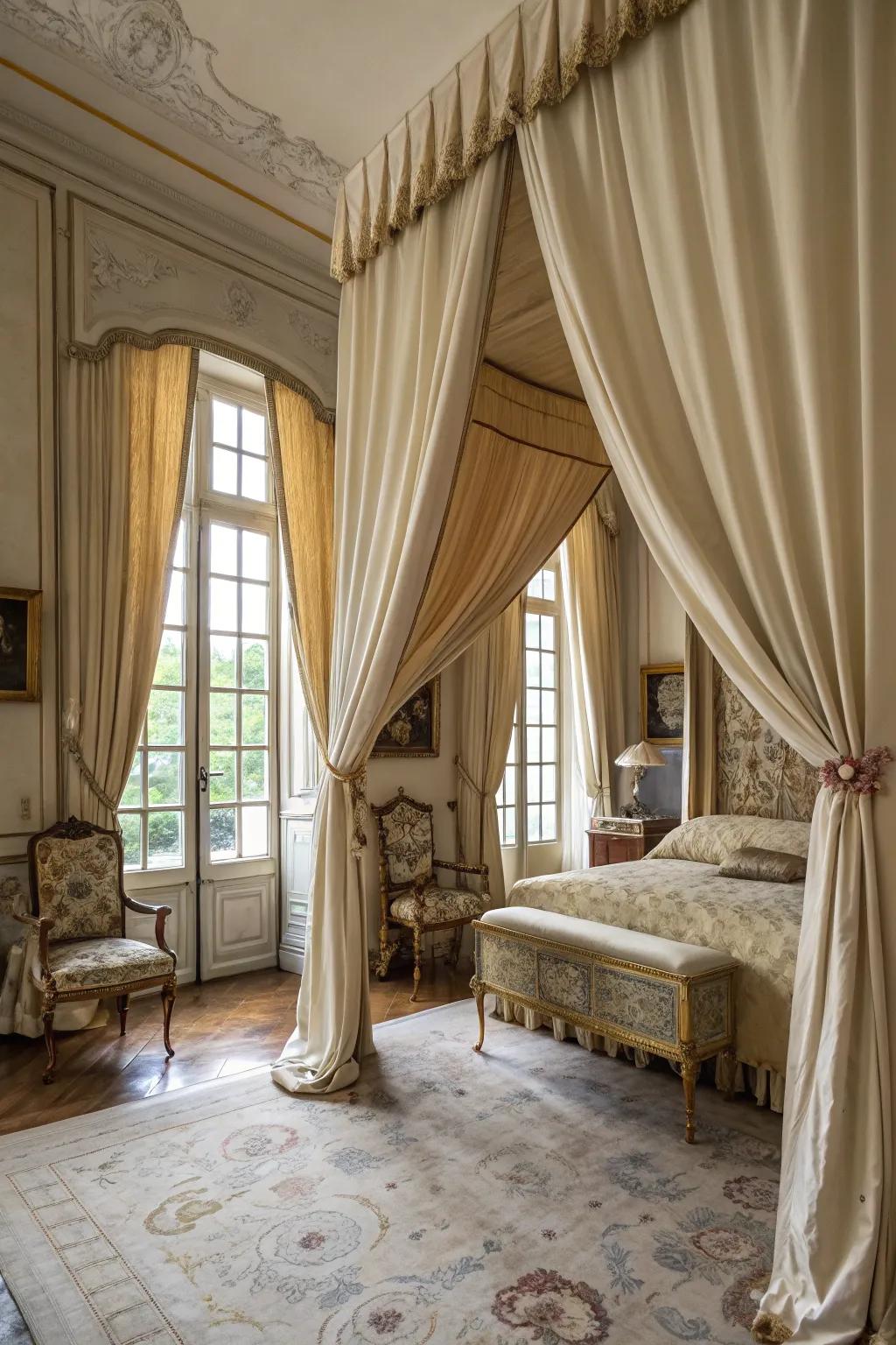 Elegant draperies frame the windows, adding a luxurious touch.