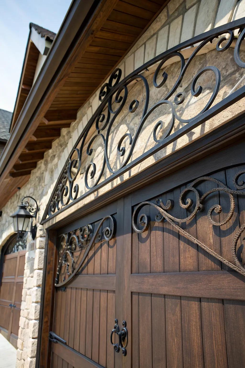 Elevate your garage entryway with the timeless elegance of wrought iron.