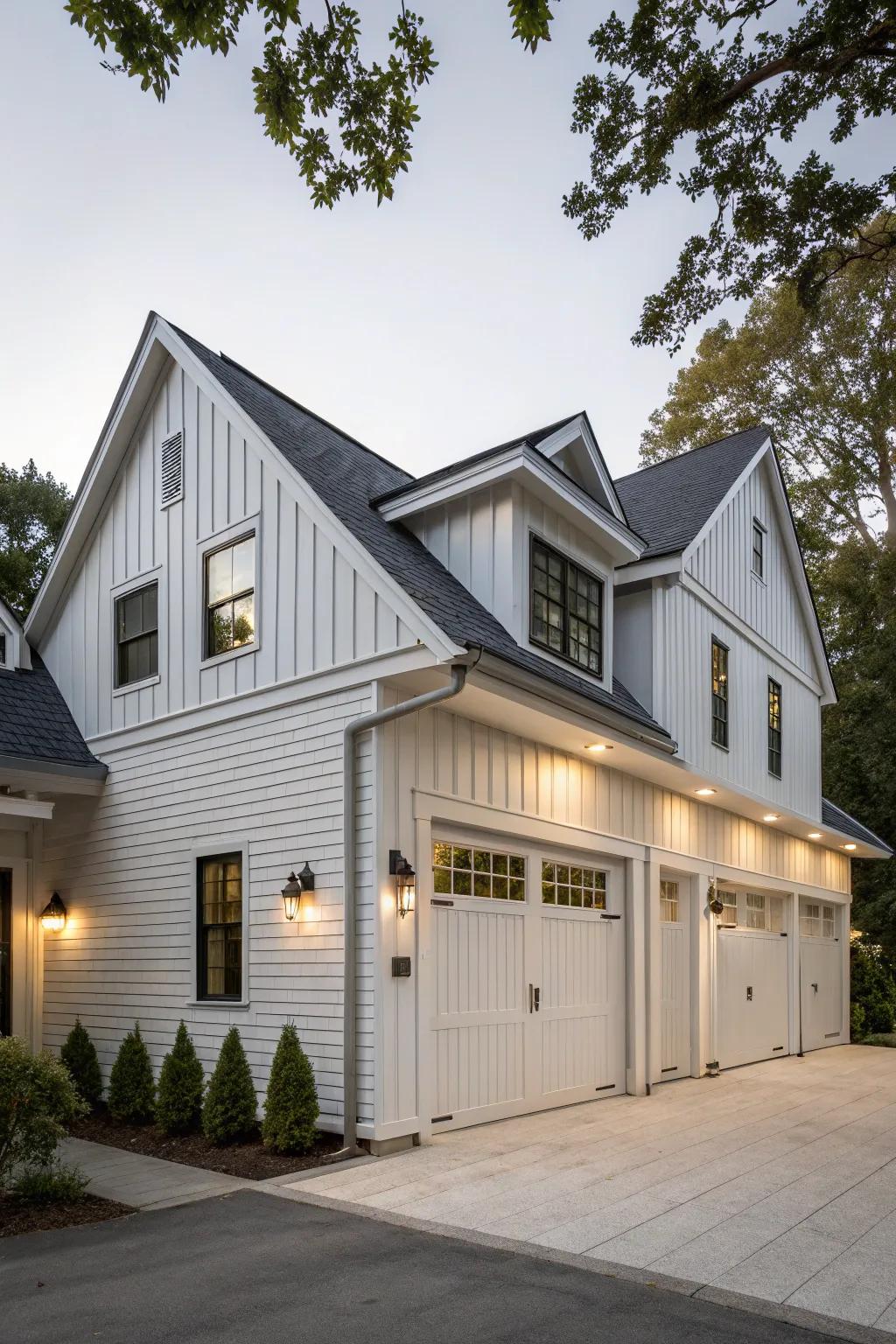 Vertical siding on dormers provides a fresh, contemporary appeal.
