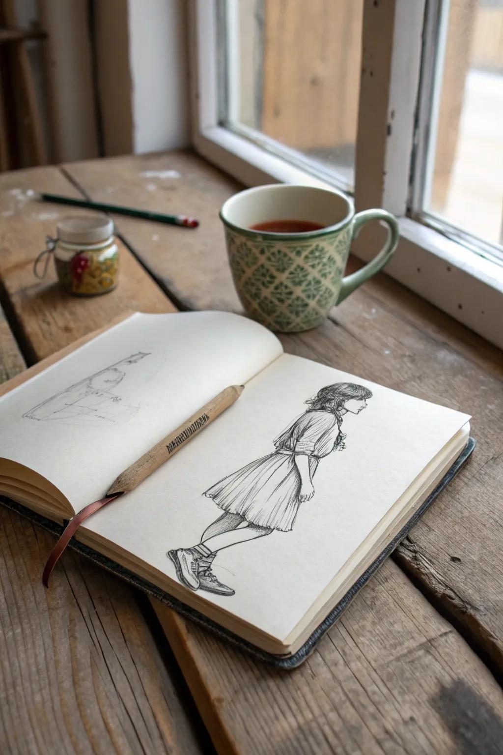 Discover the art of full-length sketches—where simplicity meets craftsmanship. Perfect your proportions with every stroke.