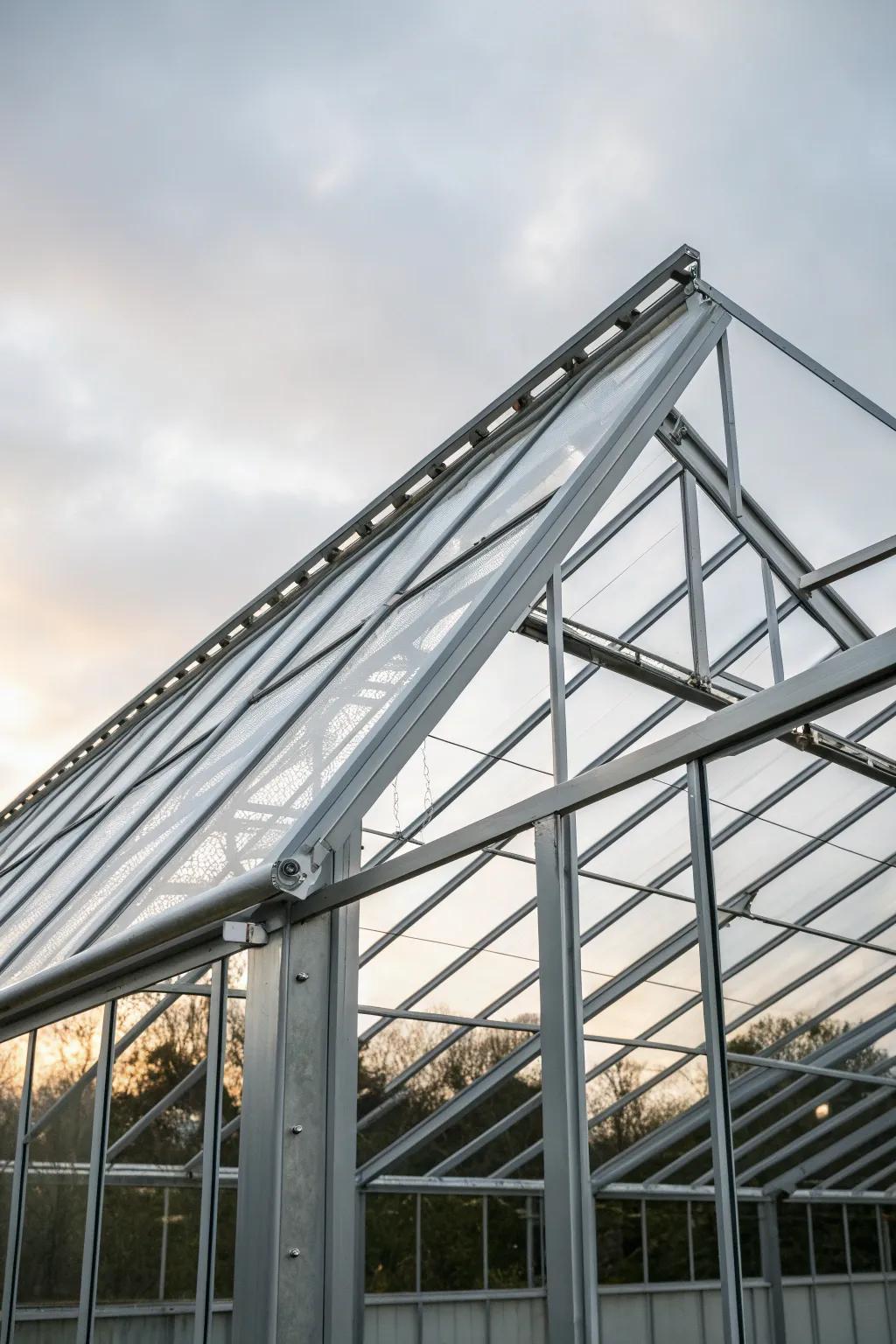 Discover the allure of Metallic Magic with this stunning greenhouse roof design.