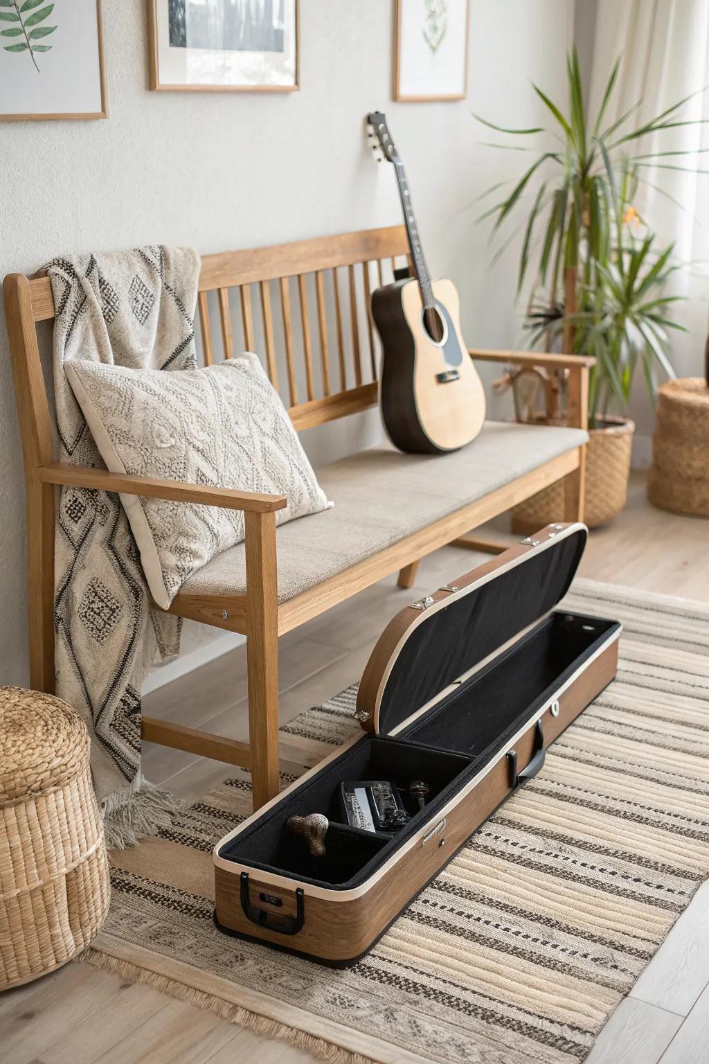 Elevate your space with a bench that harmoniously combines style and functionality. #ScandinavianDesign #BohoChic #DualPurpose