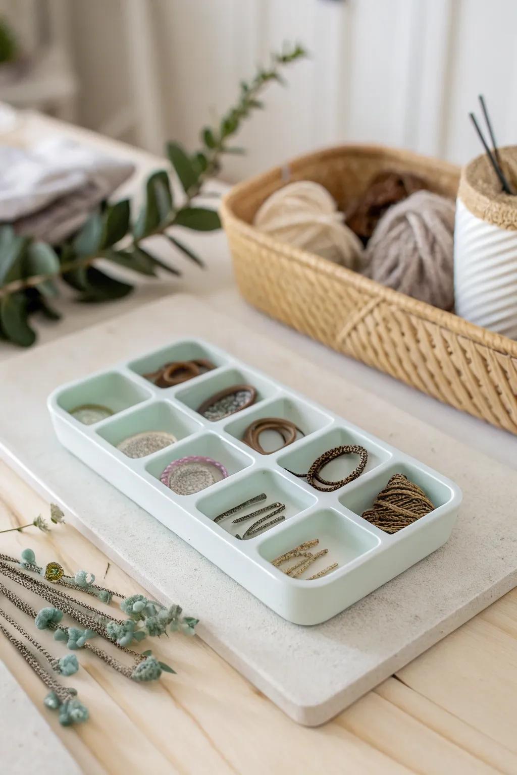 Transform your organization game with this chic and clever ice cube tray hack for your hair accessories!