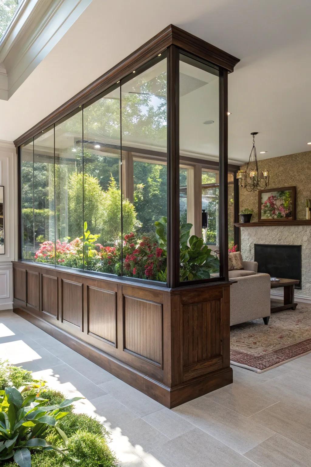 Experience tranquility with a seamless garden view from your living room.