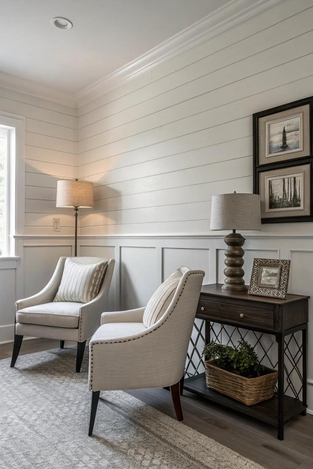 Minimalist appeal with thin chair rails and sleek decor.