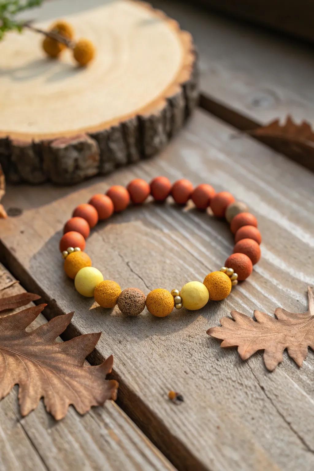 Embrace the warmth of autumn with this handcrafted clay bead bracelet, perfect for the Harvest Festival season.