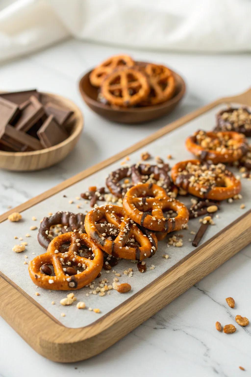 Delight in the perfect blend of sweet and crunchy with these elegant pumpkin spice pretzels, a fall treat with a minimalist twist.
